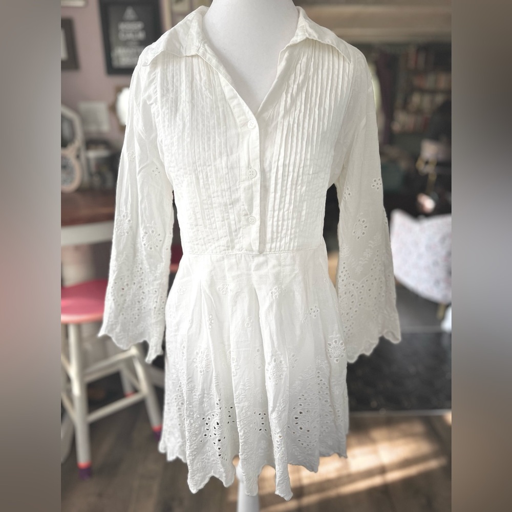 Parsley & Sage White Buttoned Eyelet Sundress